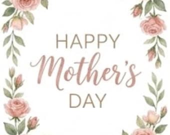 Cartão de Dia das Mães com Aquarela Floral e Coroa de Rosas (Download Digital)