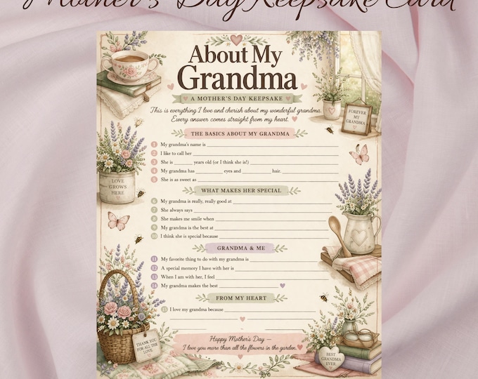 Featured listing image: All About My Grandmother Printable, Grandmother's Mother’s Day Keepsake from Grandchild Instant Download