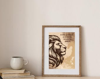 Strong and Courageous Lion Scripture Art Print, Joshua 1:9, Christian Home Decor Digital Download