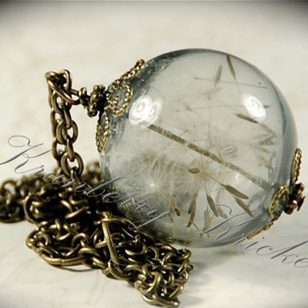 Dandelion Seed Necklace Sealed Bead Make a Wish Tinted Glass Orb Globe Necklace, Midnight Wish