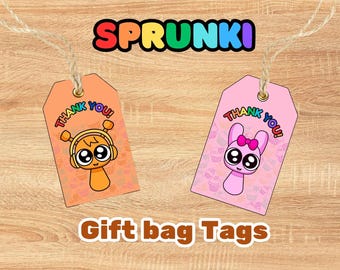 Etiquetas de regalo SPRUNKI: 24 diseños únicos para imprimir (descarga digital). Etiquetas de agradecimiento para bolsas.