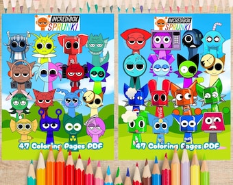 Páginas para colorear de personajes de Sprunki: 47 páginas imprimibles (PDF) Descarga digital