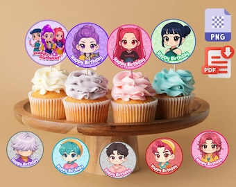 Adornos para cupcakes de Cazadores de Demonios K-Pop, adornos para cupcakes de Huntrix imprimibles en PDF y PNG / sajaboys