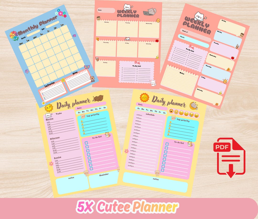 Kawaii Digital Planner Set : Daily, Weekly & Monthly Pages | Printable ...