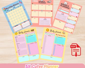 Set de agenda Kawaii: Páginas de productividad diarias, semanales y mensuales (Descarga digital)