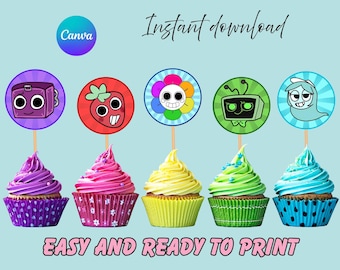 Adornos para cupcakes de Dandy's World: 24 decoraciones imprimibles para fiestas de cumpleaños (PDF, PNG)