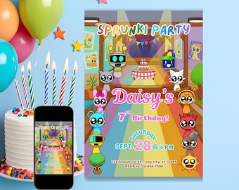 Plantilla de invitación de cumpleaños de Sprunki: invitación editable (descarga digital)
