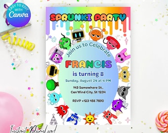 Plantilla de invitación de cumpleaños de Sprunki: invitación editable (descarga digital)