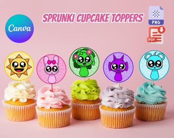 Adornos para cupcakes Sprunki: 24 decoraciones imprimibles para tartas (descarga digital) PDF y PNG