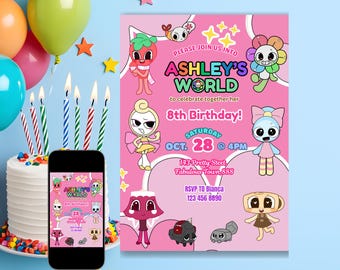 Invitación de cumpleaños de Dandys World para niñas: Plantilla editable de Canva (descarga digital)