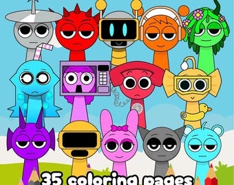 Libro para colorear de personajes de Sprunki: 35 páginas imprimibles (PDF)