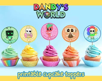 Adornos para cupcakes de Dandy's World: 24 decoraciones imprimibles para fiestas de cumpleaños (PDF, PNG)