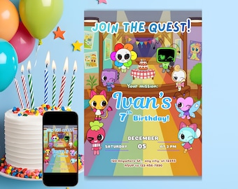 Invitación de cumpleaños de Dandys World para niños y niñas: Plantilla editable de Canva (descarga digital)