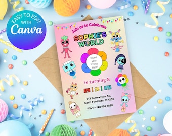 Convite de aniversário Dandys World para meninas: modelo editável do Canva (download digital)