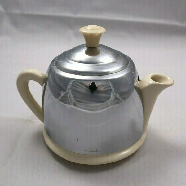 Keltische keramische creamer of kindertheepot met gezellige deksel Metaal verchroomd Vintage Made in England