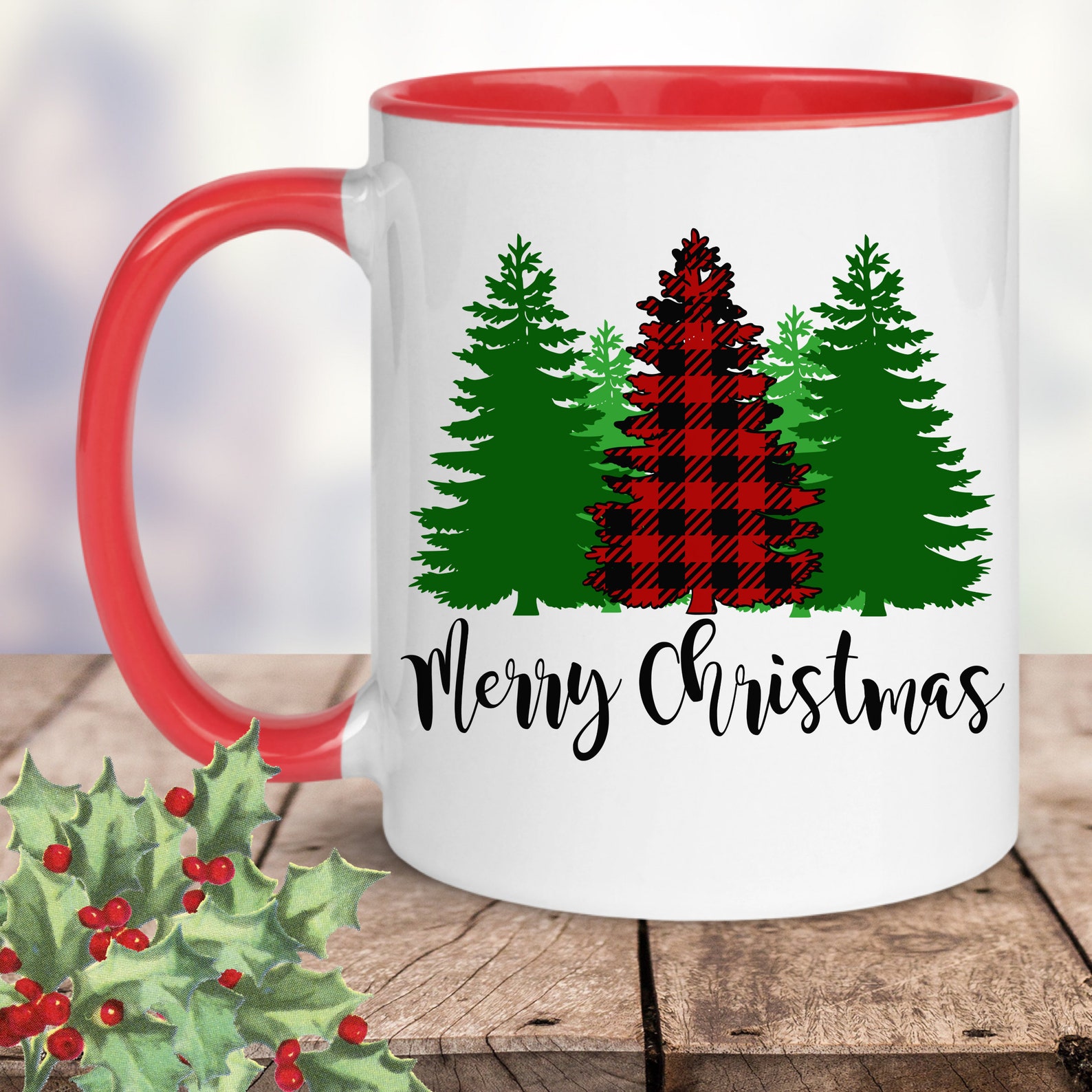 Merry Christmas trees mug Christmas mug Christmas gift Etsy