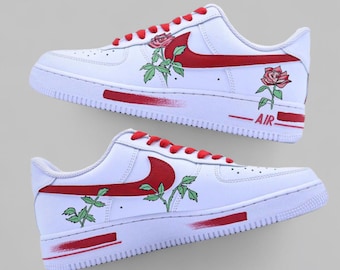 刺繍入りカスタム エア フォース 1 ロー ブルー ローズ AF1