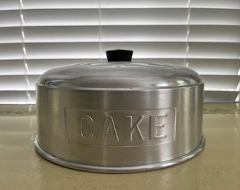 Vintage Aluminum Cake Lid – Embossed “CAKE” Dome – 1950s Bakeware