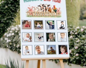 Oink Baa Moo Second Birthday Photo Board, Farm Animals Birthday Photo Collage, Barnyard Party Decor, Barnyard 2nd Birthday Collage Board