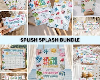 Paquete de decoración para baby shower con temática de salpicaduras, decoraciones para baby shower de verano en la piscina, paquete para baby shower playero, paquete imprimible para baby shower tropical.