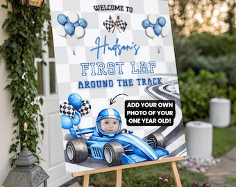 Placa de boas-vindas "Primeira Volta na Pista", Placa de boas-vindas para festa de aniversário com tema de corrida, Decoração para festa de aniversário com tema de corrida, Placa para festa de aniversário de menino com tema de corrida