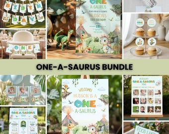 Pacote de Aniversário "Um Dinossauro", Decoração de Festa de Aniversário com Tema de Dinossauro para Menino, Pacote de Festa "Um Dinossauro", Decorações de Festa de Dinossauro Editáveis, Aniversário de Dinossauro