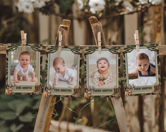 Cartões de Marcos Mensais "The Big One", Cartões de Marcos do Bebê com Tema de Caça, Cartões Mensais do Bebê com Estampa de Camuflagem de Veado, Cartões de Fotos do Primeiro Ano do Pequeno Caçador