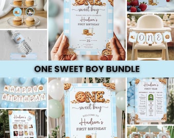 Kit de Aniversário "Um Doce Menino", Conjunto de Decoração para Festa de Aniversário com Tema de Biscoitos, Decorações para Festa de Aniversário com Tema de Leite e Biscoitos, Aniversário "Um Doce Biscoito"