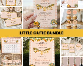 Kit para Chá de Bebê "Little Cutie", Decoração Cítrica para Chá de Bebê, Decorações Laranja para Chá de Bebê, Kit para Chá de Bebê Unissex