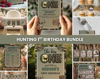 Pacote de Aniversário "O Grande" para o Primeiro Aniversário, Decorações para Festa de Aniversário com Tema de Caça, Decoração para Festa de Aniversário de Menino com Camuflagem de Veado, Decorações para Festa de Pequeno Caçador