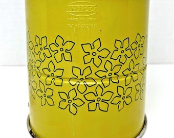 Vintage Androck Flour Sifter Floral Tin Yellow & Green Mid Century Modern USA