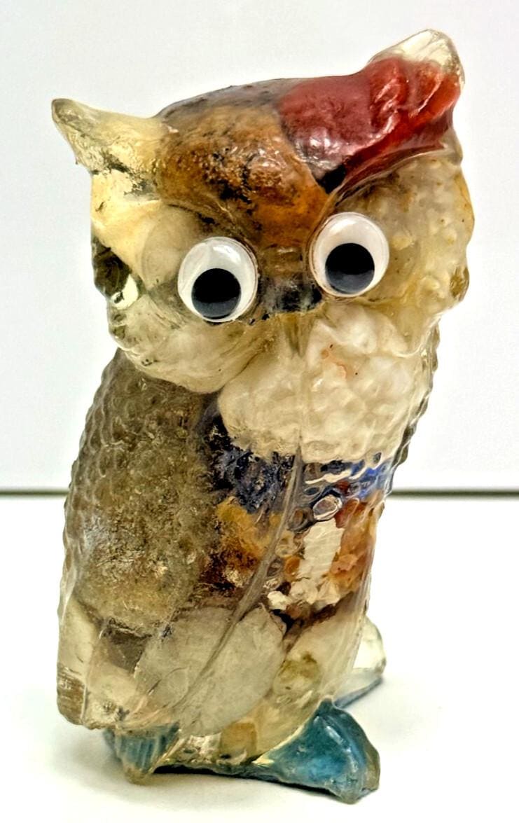 Vtg Retro Vomit Owl Animal Figurine 4"H Novelty Acrylic Plastic Handmade