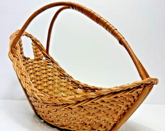 Vtg Wicker Wine Bottle Basket Carrier Holder Handled Server Pouring Country
