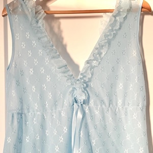 Vintage 80s Baby Blue Long Maxi Ruffle Lace Romantic Nightgown Dress Women