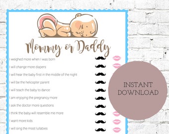 Baby Shower Game-Mommy or Daddy Trivia Instant Download