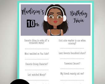 Tween Girls Birthday Party Game | Who Knows the Birthday Girl the Best | Custom Birthday Game | Trivia Game | Download