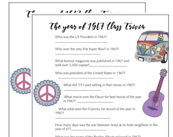 1967 High school Reunion | Questions from 1967 | Instant Download |