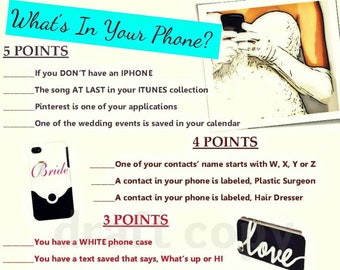 Bachelorette Party or Bridal Shower Game-Whats in your phone?