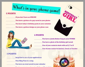 Girls Birthday Party Game-Whats in your phone?