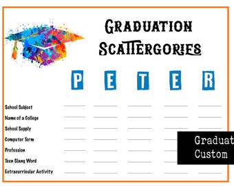 Graduierung Party Spiele, Graduierung Party Printables, Graduierung Party Ideen, Graduierung Scattergories Spiel, Graduierung Party Downloads, Grad