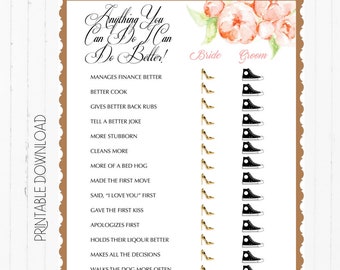 Bridal Shower Party Game, He Said She Said, Who does it better, Bride & Groom Trivia, Wedding Shower Game, Bridal Shower Party, Printables