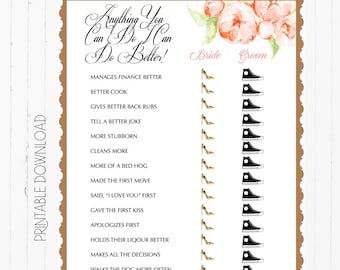 Bridal Shower Party Game, He Said She Said, Who does it better, Bride & Groom Trivia, Wedding Shower Game, Bridal Shower Party, Printables