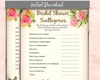 Bridal Shower Game, Bridal Shower Party Ideas, Wedding Shower Games, Scattergories, Bridal Shower Printables, Wedding Shower Activity