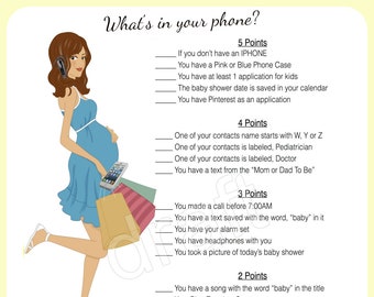 Baby Shower Game-Whats in your phone?- Blue Color | Instant Download | Baby Shower Ideas