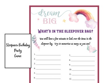 Girls Slumber Party Birthday Party Memory Game \\ Girls Sleepover Party \\ Girls Birthday Party \\ "memory game"  Instant Download