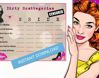 Bachelorette Party Games | Who wants to play Dirty Scattegories? | Instant Download
