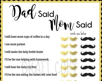Dad Said Mom Said Baby Shower Game - Instant Download-Lashes and Staches