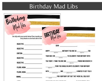 Birthday Party Activities | Mad Libs-Instant Download | Birthday Party Ideas | Birthday DIY | Birthday Libs