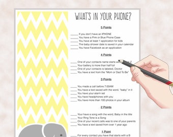 Baby Shower Game-Whats in your phone | Baby Elephant Baby Shower Theme