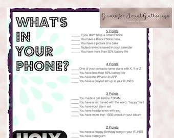 50th Birthday Party Game | Whats in your phone-Birthday Party Ideas-Download Printables